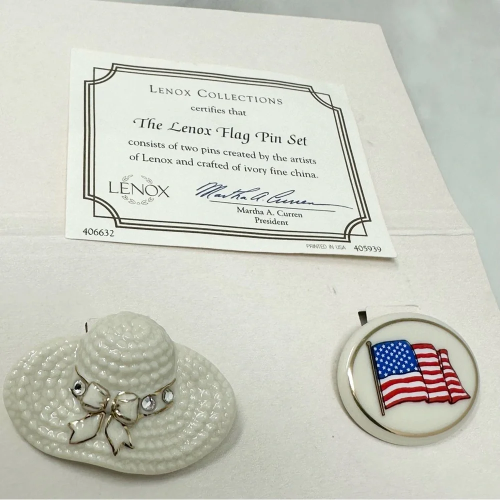Lenox Flag Pin Set - American Flag & Hat Brooch Lapel Pin